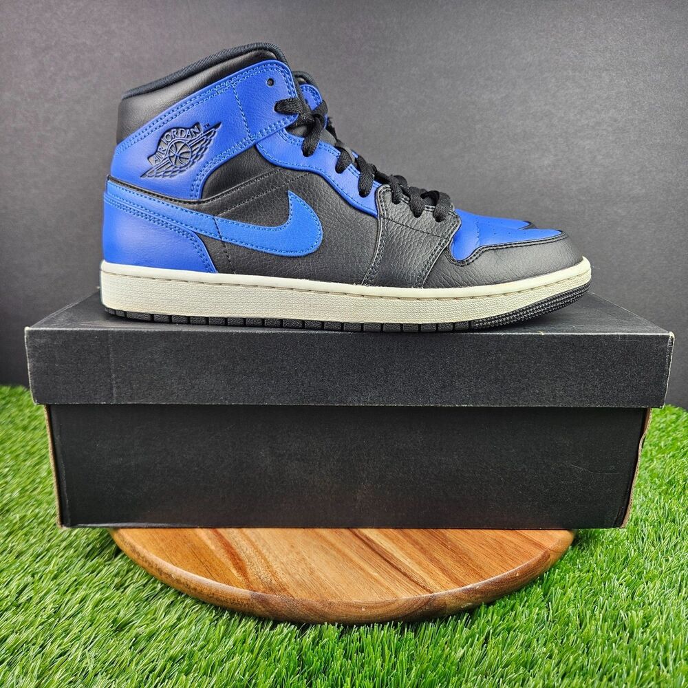 Nike Air Jordan 1 Mid Shoes Mens 9.5 Hyper Royal Blue White Black Sneakers